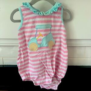 Stitchy Fish Golf Cart Appliqué Pink striped bubble